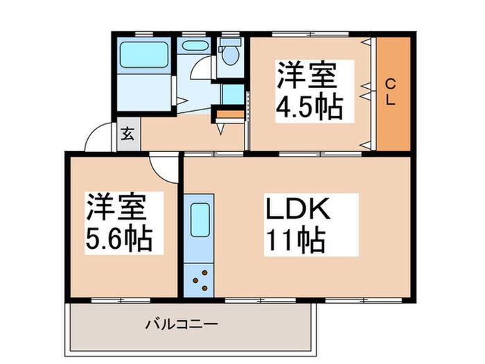 すすき野団地 6-6号棟(2LDK/1階)の間取り写真
