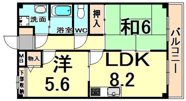 フォレスト武庫元町(2LDK/2階)の間取り写真