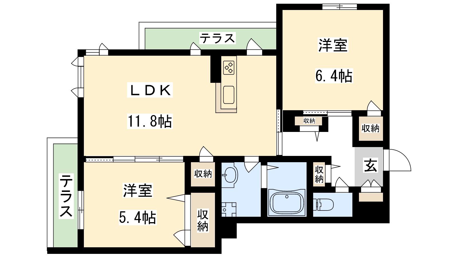 サンモールじない(2LDK/1階)の間取り写真