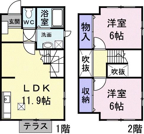 アクアーリオ(2LDK/1階)の間取り写真