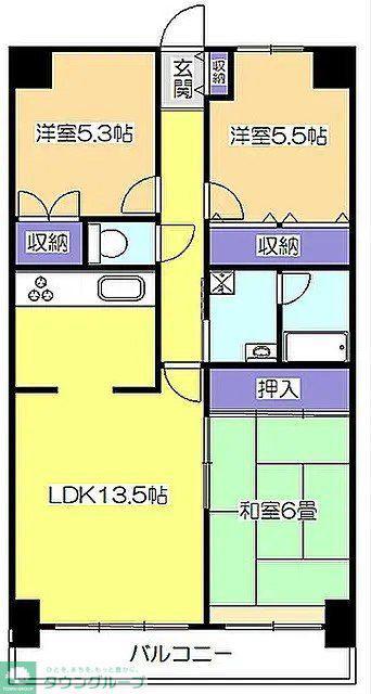 グランデール武蔵野(3LDK/3階)の間取り写真