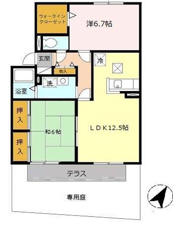 セジュール山陽(2LDK/1階)の間取り写真