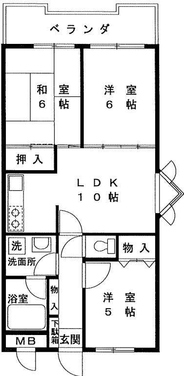 第2漆原グリーンマンション(3LDK/2階)の間取り写真