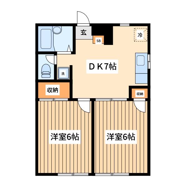 グリーンハイツタカス(2DK/1階)の間取り写真
