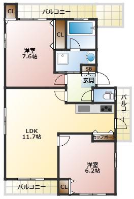 リフュージュ本山(2LDK/3階)の間取り写真