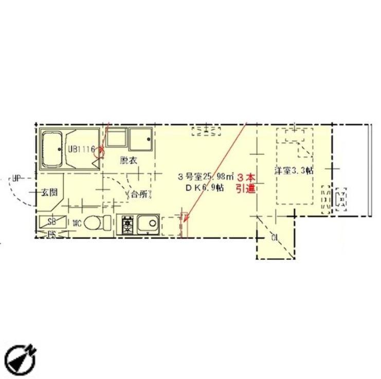 ハーモニーテラス塩池町II(1DK/3階)の間取り写真