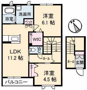 フェリーチェB棟(2LDK/2階)の間取り写真