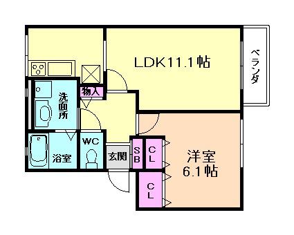ヴィラ・アゼリア(1LDK/2階)の間取り写真