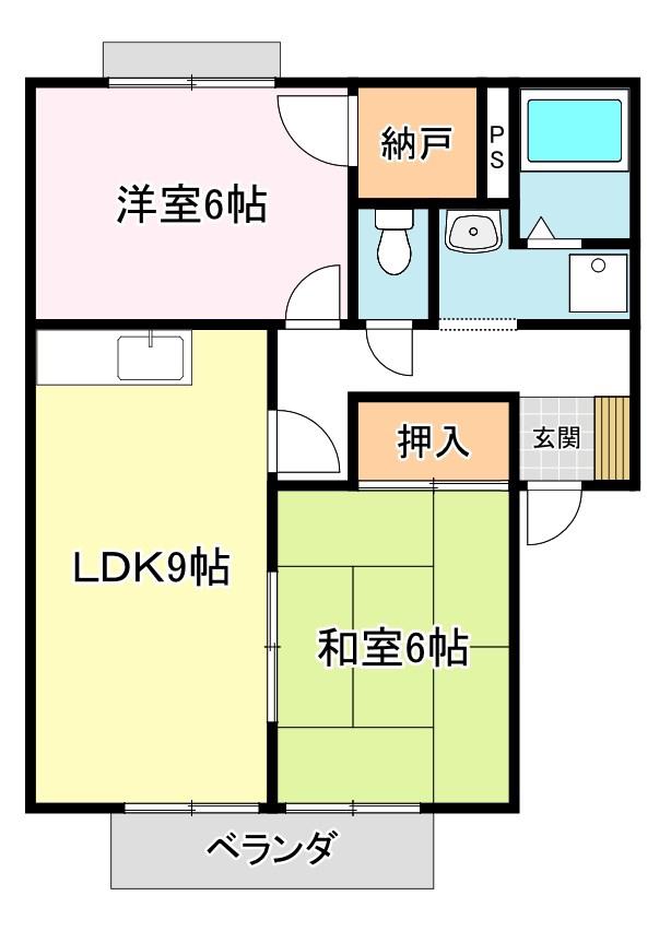 ポピュレール(2LDK/1階)の間取り写真