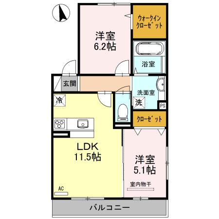 ルシエル メイキラ A棟(2LDK/1階)の間取り写真