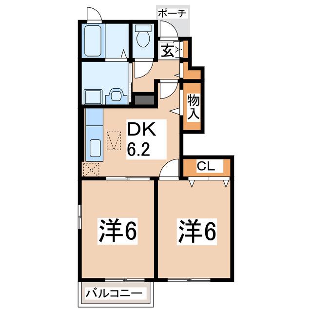 ランドヒルズD・E(2DK/1階)の間取り写真