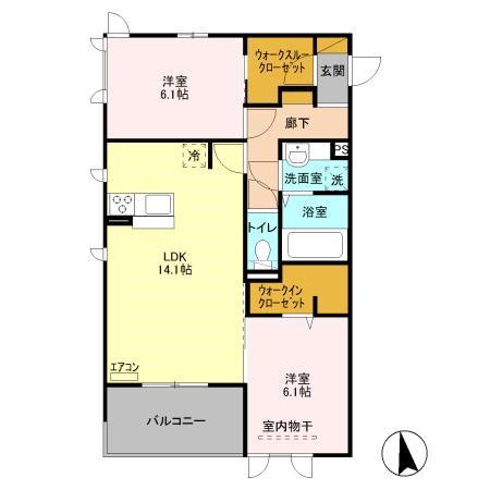 リシェス I(2LDK/3階)の間取り写真