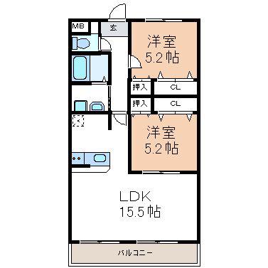 アネックス今池(2LDK/1階)の間取り写真