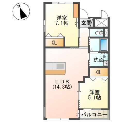 庵樹II(2LDK/2階)の間取り写真
