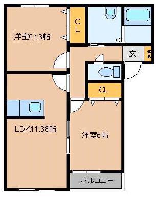 サニーフラットI(2LDK/1階)の間取り写真