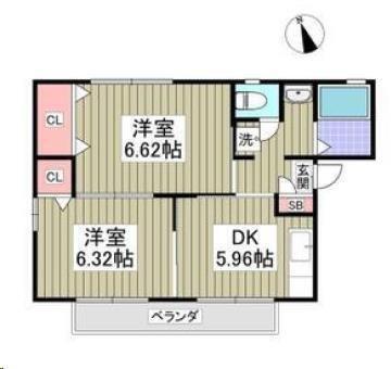 ハイツヴァンティアンC(2DK/2階)の間取り写真