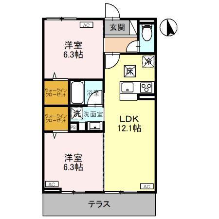 CLASSEUM元今泉(2LDK/1階)の間取り写真