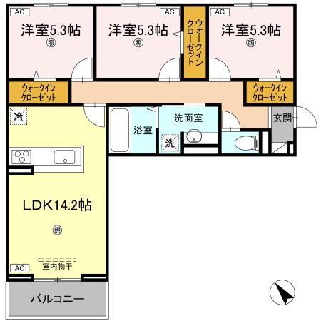 サンセール問屋町II(3LDK/3階)の間取り写真