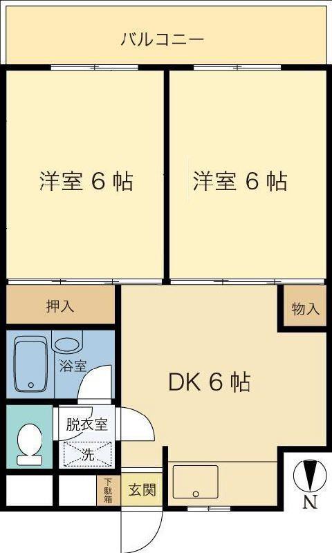 フォンテーヌ林間(2DK/2階)の間取り写真