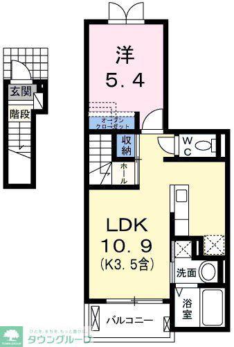プラシードCOCO(1LDK/2階)の間取り写真