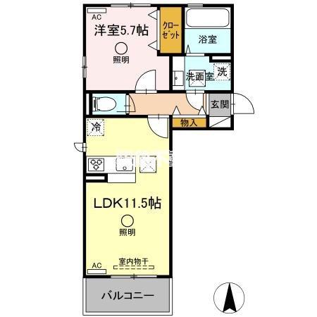 セレブ荒尾(1LDK/3階)の間取り写真