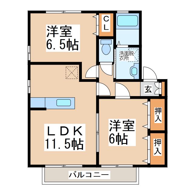 ルミエール上代 A棟(2LDK/1階)の間取り写真