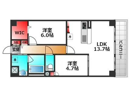 トリニティ豊中(2LDK/2階)の間取り写真