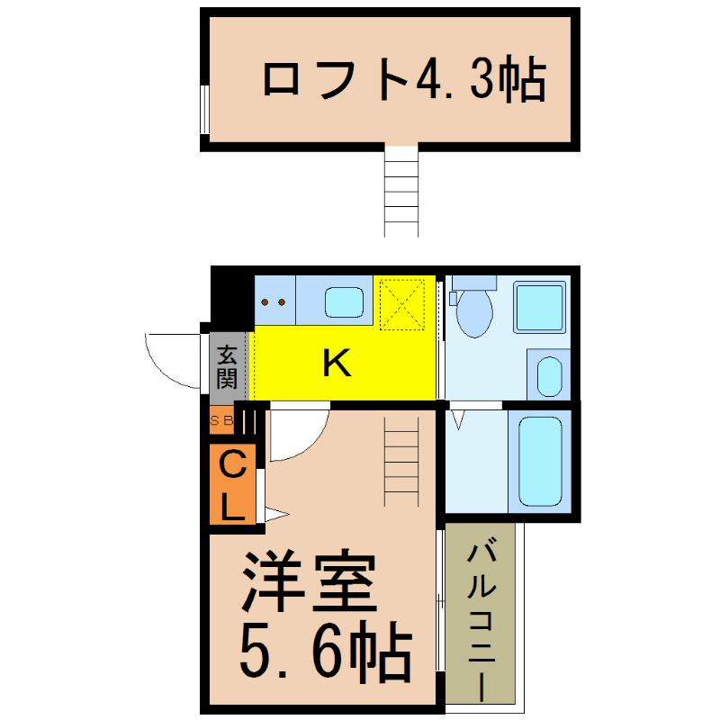 CRASTINE高畑(1K/1階)の間取り写真