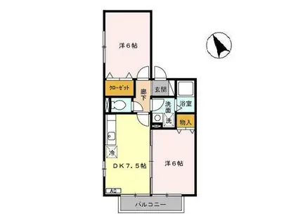 セジュール・ウィスタリア(2DK/1階)の間取り写真