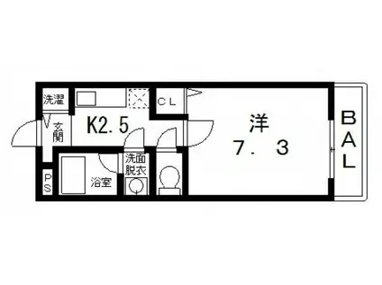 ベルドミール末広III番館(1K/2階)の間取り写真