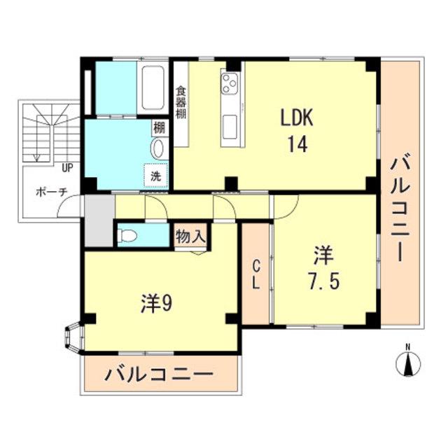 マンション北川(2LDK/2階)の間取り写真