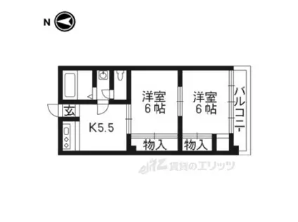 地下鉄烏丸線 北山駅(京都) 徒歩14分 3階建 築59年(2K/2階)の間取り写真
