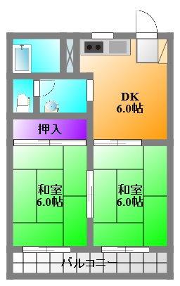 コーポ浅名(2DK/2階)の間取り写真