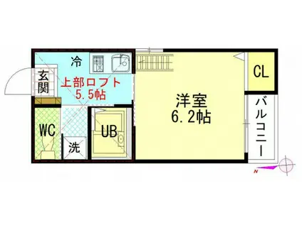 ディアコート隅の浜(1K/2階)の間取り写真