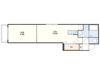 シーアンドスター喜々津(1LDK/3階)の間取り写真