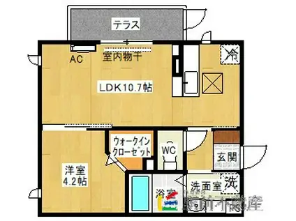 ファミールSHOWII B棟(1LDK/1階)の間取り写真