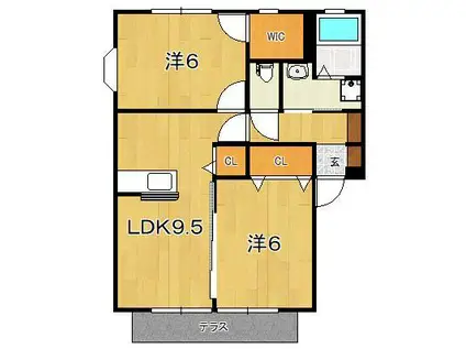 パームフィルズI(2LDK/1階)の間取り写真