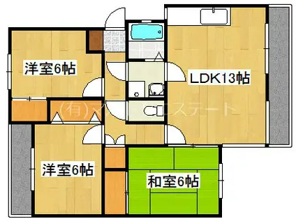 パラダイスヒル(3LDK/4階)の間取り写真