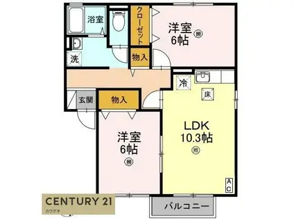 カーサエスペランザB(2LDK/1階)の間取り写真