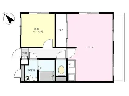 ヒルサイドフラッツ平田(1LDK/4階)の間取り写真