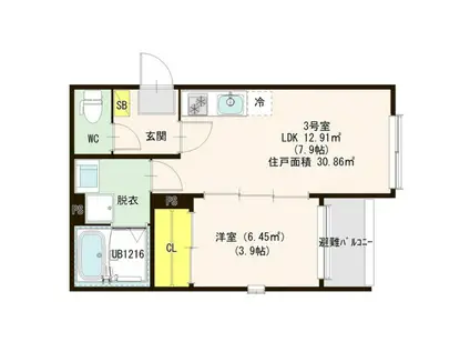 ハーモニーテラス明治IV(1LDK/2階)の間取り写真