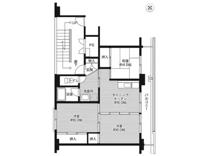 小名浜2号棟(3DK/5階)の間取り写真