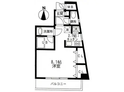 クレアージュ目黒(ワンルーム/1階)の間取り写真