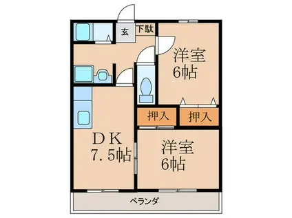 パナタウンYUKUHASHIA棟(2DK/2階)の間取り写真