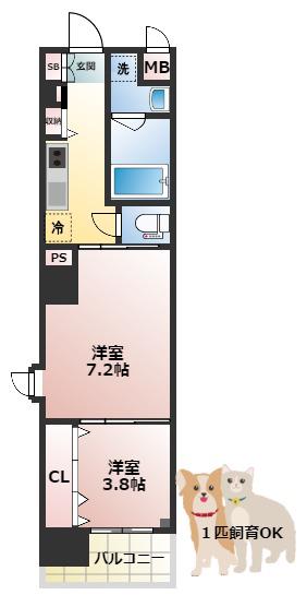 スプランディッド堀江(2K/4階)の間取り写真
