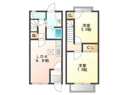 ガーデン バリー A棟(2DK/1階)の間取り写真