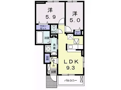 カーサ フィオーレ・グランツIII(2LDK/1階)の間取り写真