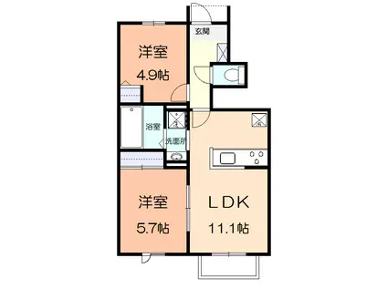 アミティエ湘南B(2LDK/1階)の間取り写真