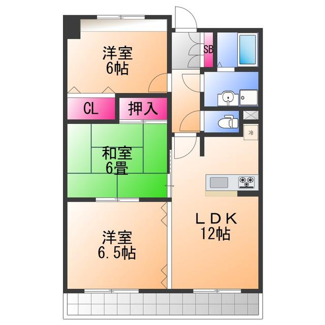 サンダモン北勘(3LDK/3階)の間取り写真