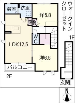 リーフガーデンハイツE棟(2LDK/2階)の間取り写真